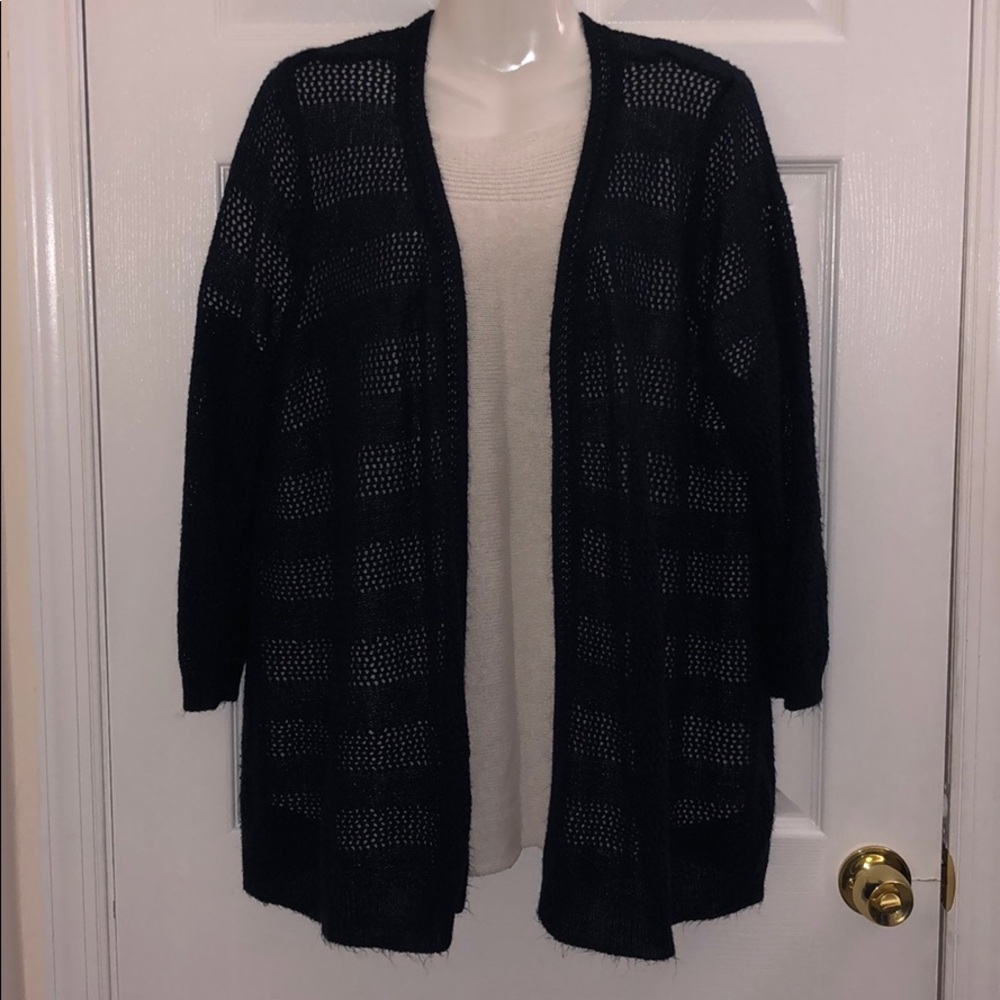 Navy Blue 3/4 Sleeve Sweater Cardigan